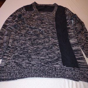 STYLE & CO BLACK AND WHITE KNIT SWEATER WITH BLACK CABLE KNIT FRONT PANEL SIZE M